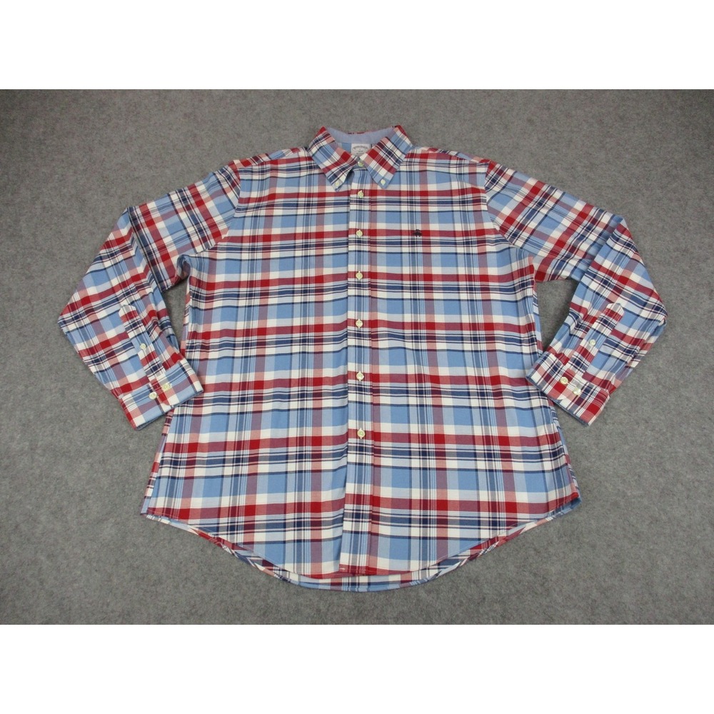 Brooks Brothers Shirt Mens Large Blue Red Plaid Regent Oxford Cloth Button Down